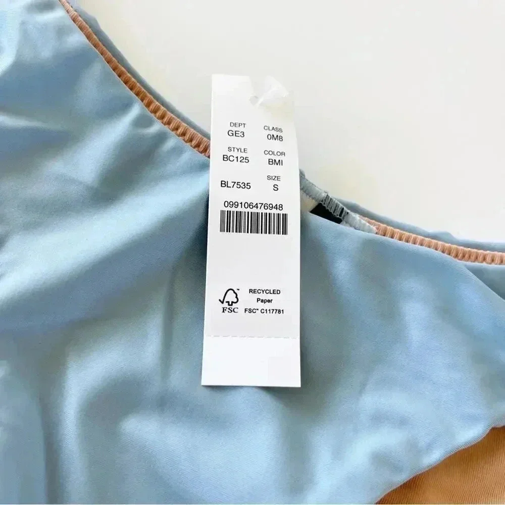 J.Crew Curved waist High Leg Cut cheeky bikini bottom in Blue Mist Small NWT